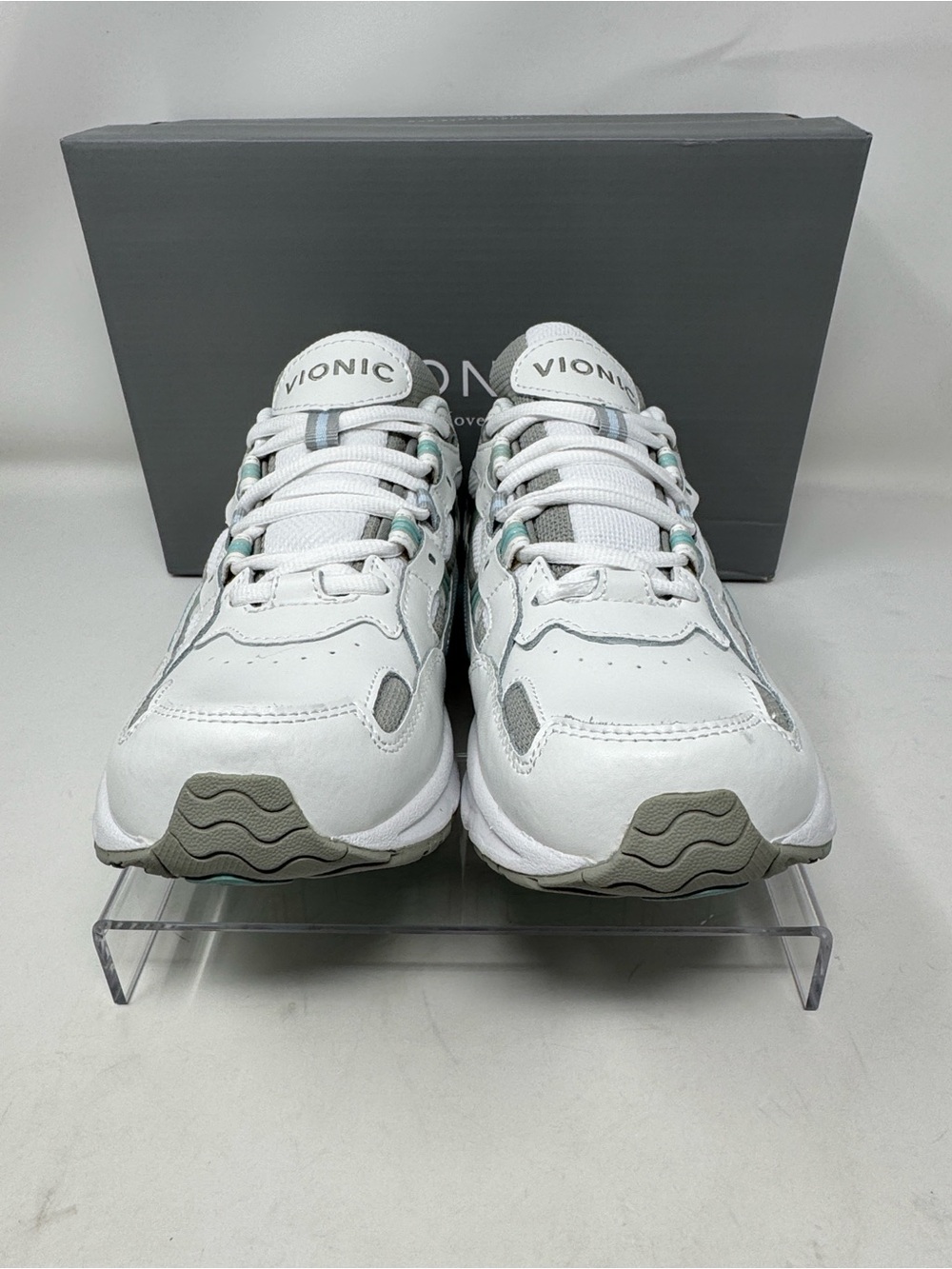 NWT Vionic 23Walk White/Teal/Gray Leather Orthotic Sneakers Size 8 Wide - Picture 5 of 10